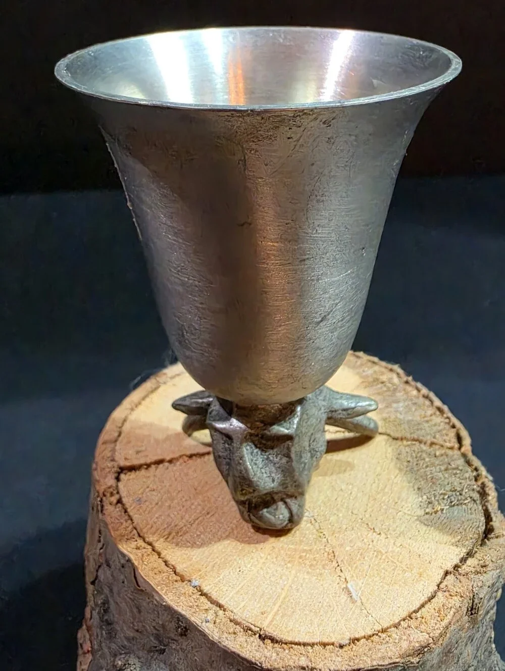 Vintage Towle Pewter Bull Head Stirrup Cup Shot Glass Jigger